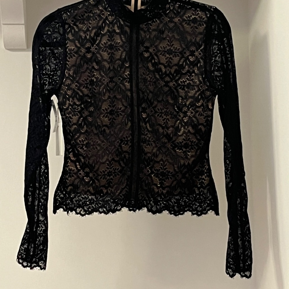 Aritzia-Black Lace Mock Neck Top